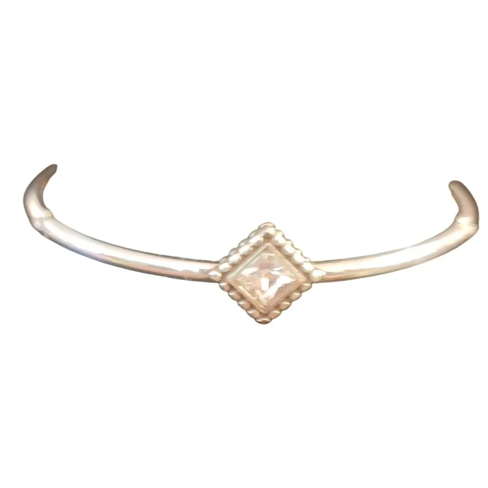 Brighton Sterling Silver Cuff Bangle Bracelet with Cubic Zirconia Accent Diamond